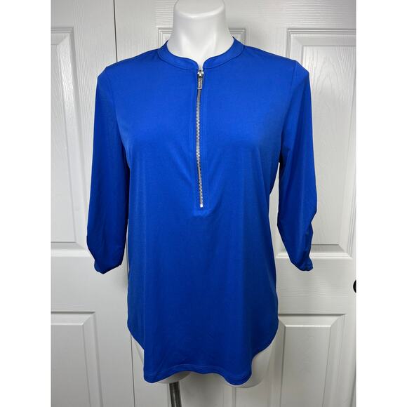 Ellen Tracy Women's Blouse Medium Persian Blue Zip Front Relaxed Fit Long Sleeve - Picture 1 of 10